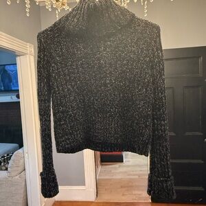 Free People Black and Gray Turtleneck Sweater